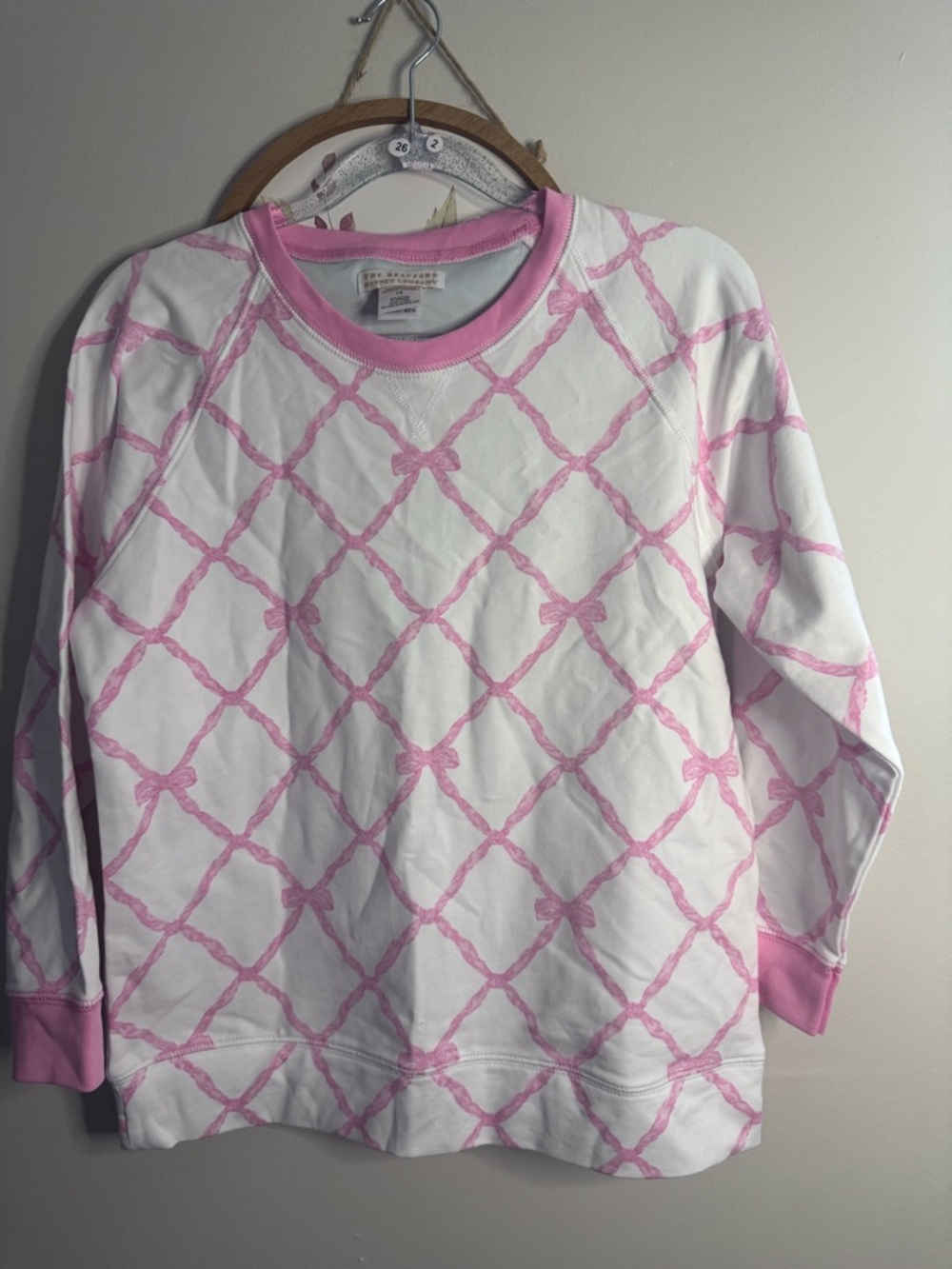 The Beaufort bonnet company Bow Lattice Crewneck Sweatshirt - White & Pink